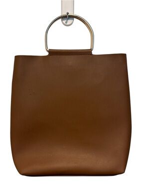 Brown Structured Tote Bag with Metal Handle Minimalist Classic Chic
